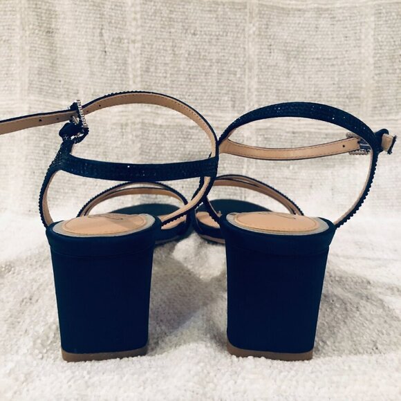 Jewel Badgley Mischka Glitter Ankle Strap Sandals Heels Navy Blue Size 6 - Picture 4 of 8
